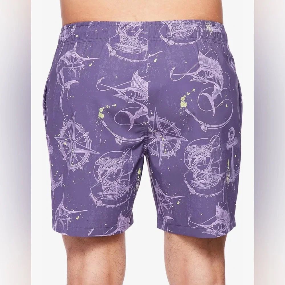 PSYCHO TUNA Purple Nautical Board Shorts with Drawstring Waist